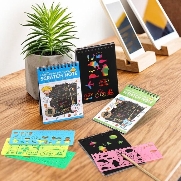 24 Pack Scratch Paper Art for Kids, Magic Rainbow Scratch Off Notebook Black Col - Picture 6 of 6